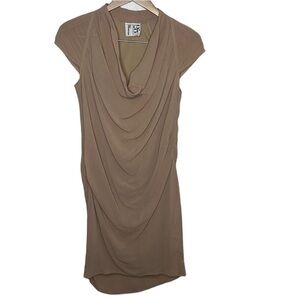 CO-OP Cowl Neck Neutral Ruch Knee Length Dress Women Size S BLEMISH